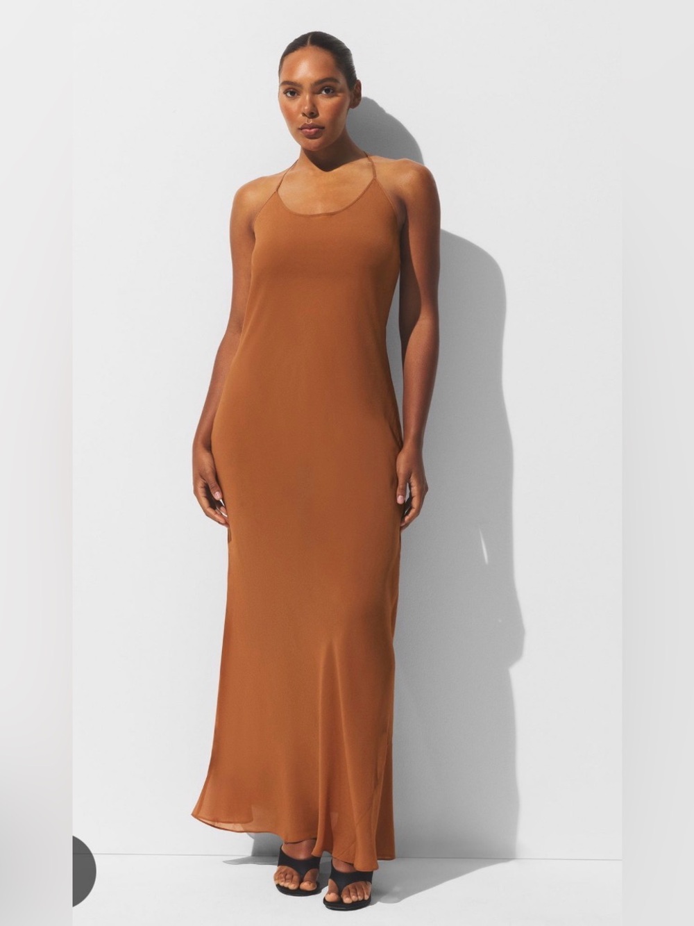 SKIMS Halter Sheer Cover Ups Long Slip Dress Color Chestnut Size Medium